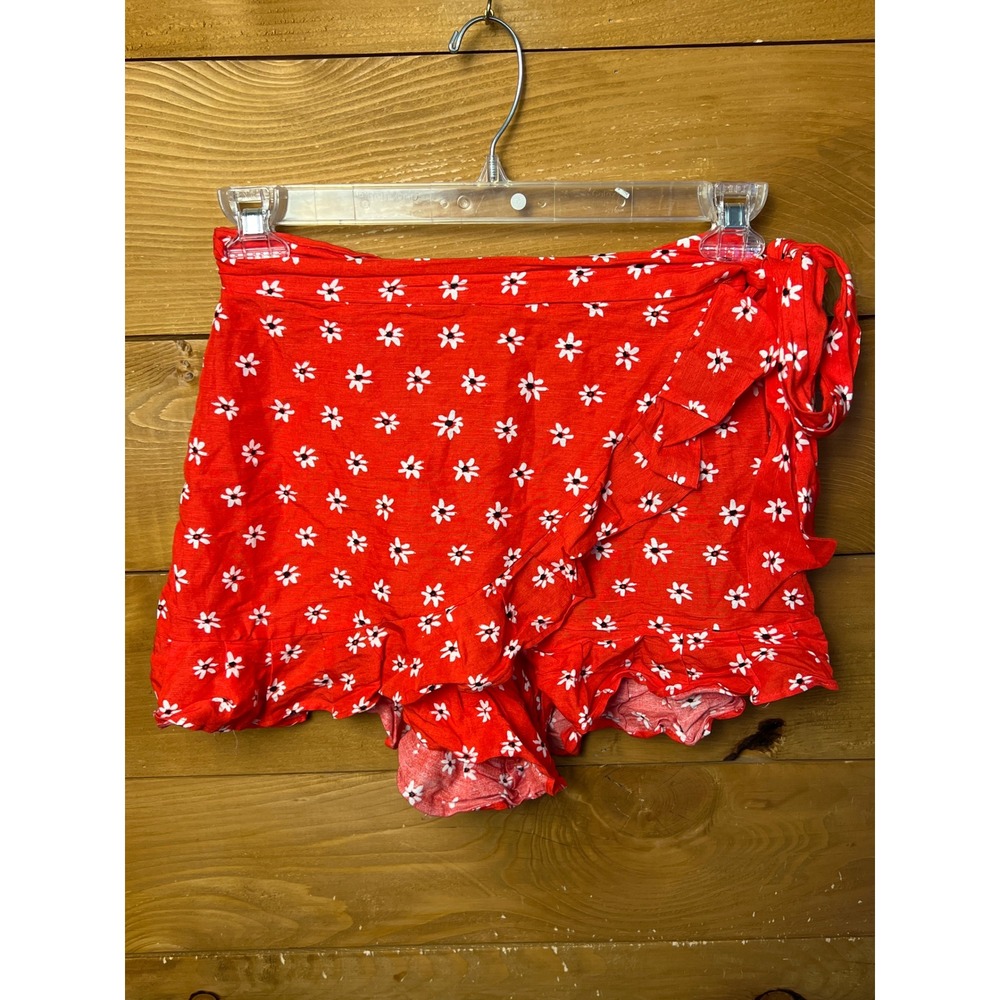 Zara Red Floral Ruffle Wrap Shorts Summer Casual Cute Beach Vacation Boho Ruffl